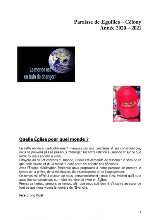 Quelle Eglise pour quel monde livret