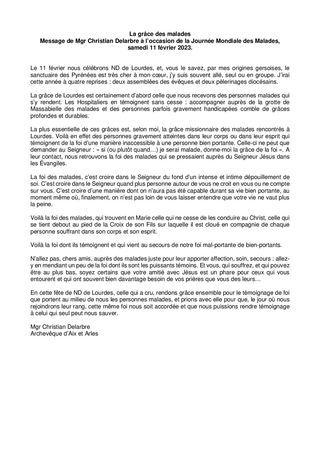 2023 02 Message Journee Mondiale des Malades