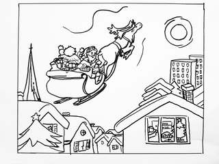 coloriage pere noel dans le ciel reduit