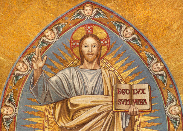 Prague - The fresco of Christ the Pantokrator among the angels by Josef Matyas Trenkwald and Gustav Vacek (second half of the 19th  cent.)