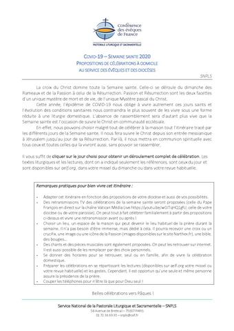 Célébrations à domicile Semaine Sainte